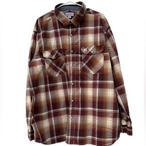 Carhartt Mens 3XL Rugged Flex Plaid Relaxed Fit Stretch Pearl Snap Button Up
